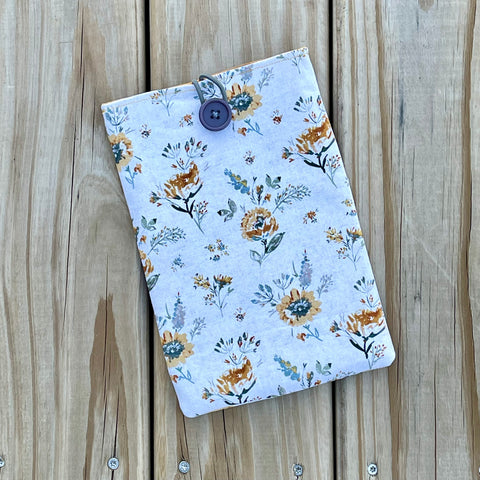 Yellow Floral Book Sleeve w/ pocket (medium)