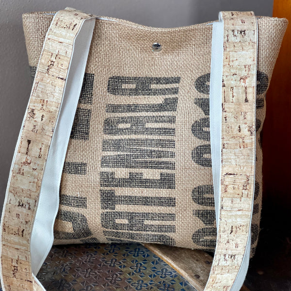 Wine & Cork Burlap Coffee Bag Tote