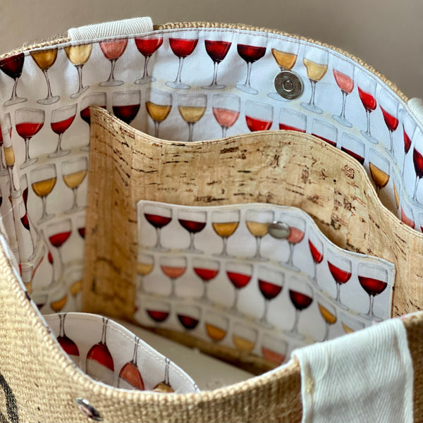 Wine & Cork Burlap Coffee Bag Tote