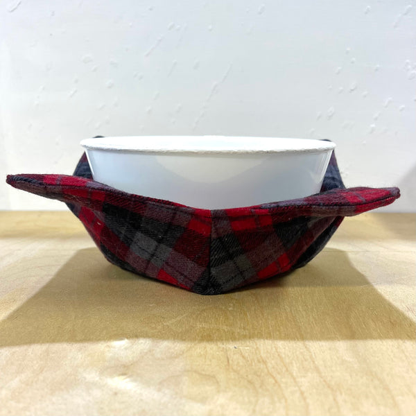 Black/Red Plaid Bowl Cozy - 100% Microwave Safe